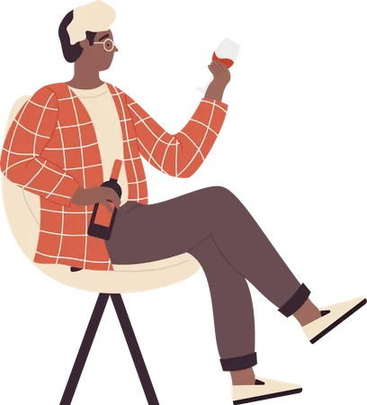 Man holding wine bottle and glass  Illustration