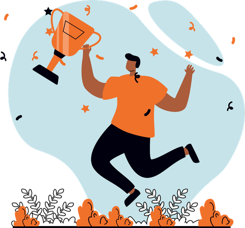 Man holding winning trophy  Illustration