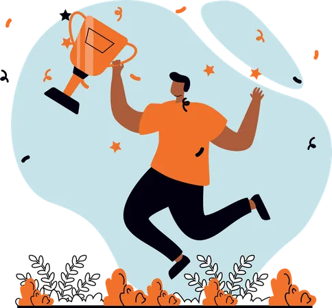 Man holding winning trophy  Illustration