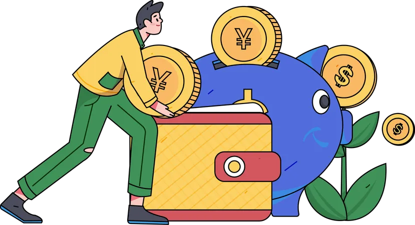 Man holding yen coin while getting investment profit  Illustration