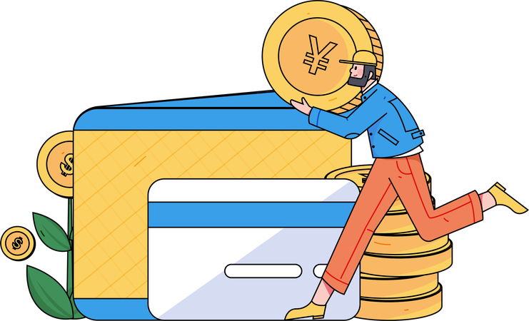 Man holding yen coin while getting money profit  Illustration