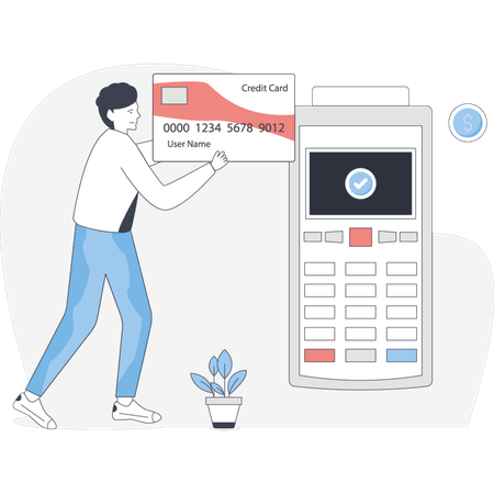 Man holds a credit card while using an ATM machine to withdraw cash or check his account balance  Illustration