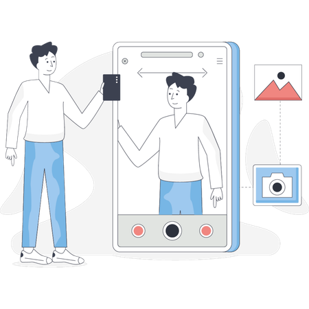 Man holds a smartphone up preparing to take a picture in a casual outdoor setting  Illustration