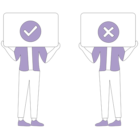 Man holds check mark and cross  Illustration