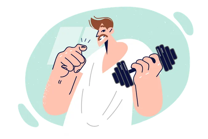 Man holds dumbbell for playing sports  Illustration