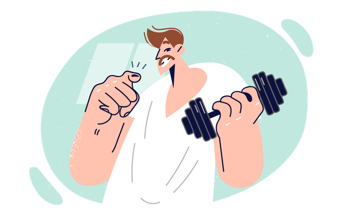 Man holds dumbbell for playing sports  Illustration