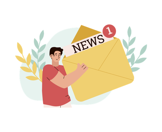 Man holds envelope with news inscription  Illustration