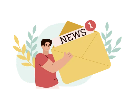 Man holds envelope with news inscription  Illustration