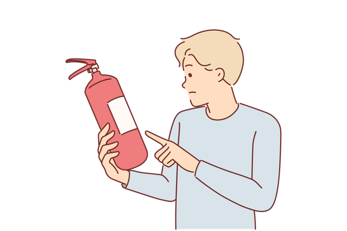 Man holds fire extinguisher  Illustration