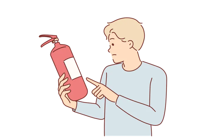 Man holds fire extinguisher  Illustration