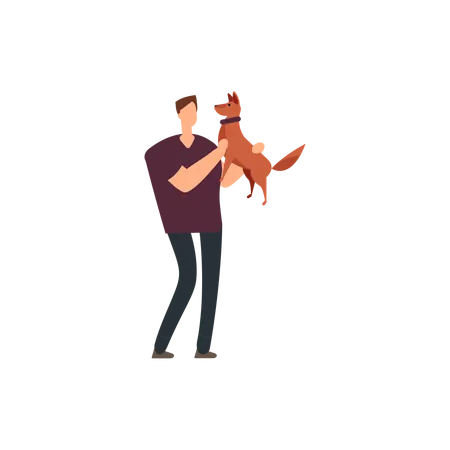 Man holds his dog in his arms  Illustration