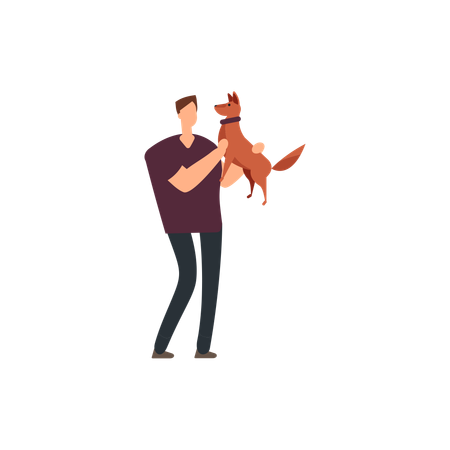 Man holds his dog in his arms  Illustration