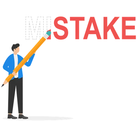 A Man Holds Pencil With Eraser Is Correcting Mistakes The Ways Move Forward And Make Amends Erase The Word Mistake イラスト