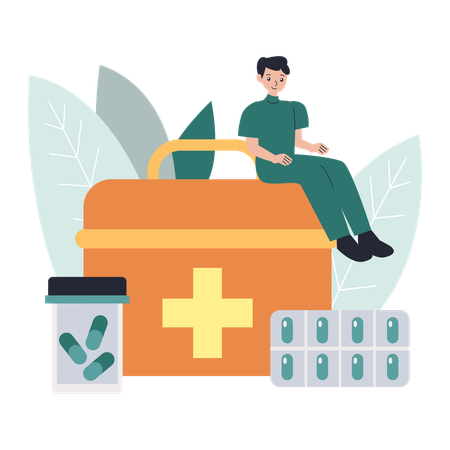 Man holds Pharmacy Box  Illustration