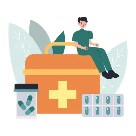 Man holds Pharmacy Box  Illustration