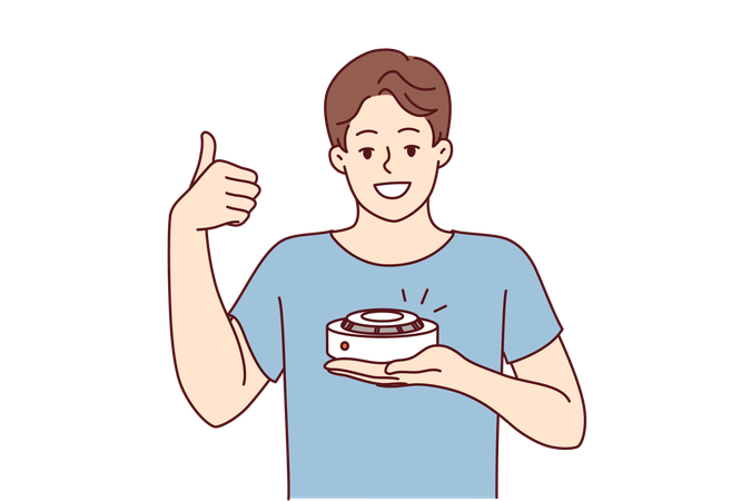 Man holds smoke detector  Illustration