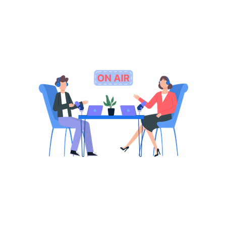 Man Hosting Podcast  イラスト