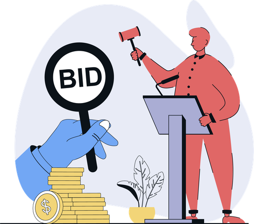 Man hosts financial bidding  Illustration