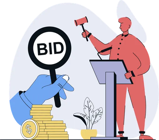 Man hosts financial bidding  Illustration