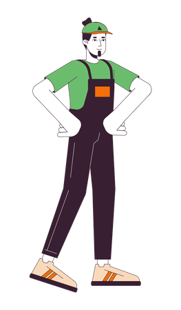 Man house mover in overalls  Illustration