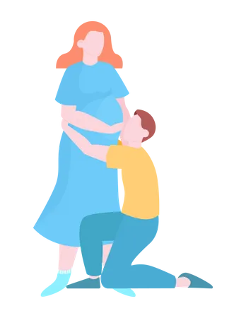 Man hugging belly of pregnant wife Illustration