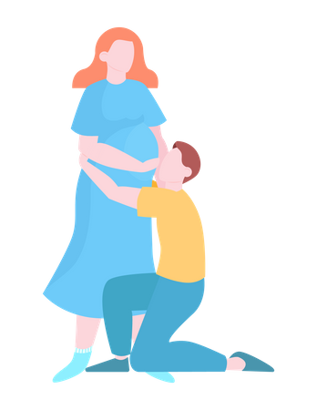 Man hugging belly of pregnant wife  Illustration