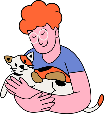 Man Hugging Cat  Illustration