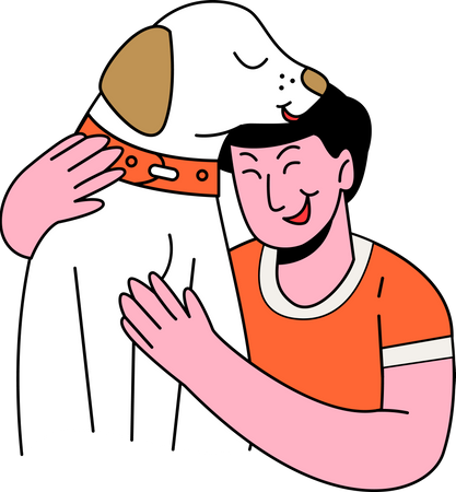 Man Hugging Dog  Illustration