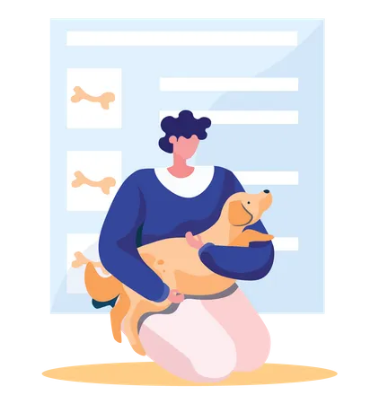 Man Hugging Dog  Illustration