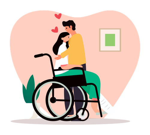Man hugging handicapped girl Illustration