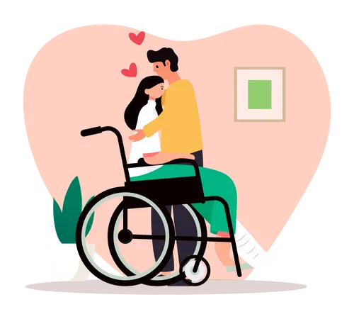 Man hugging handicapped girl  Illustration