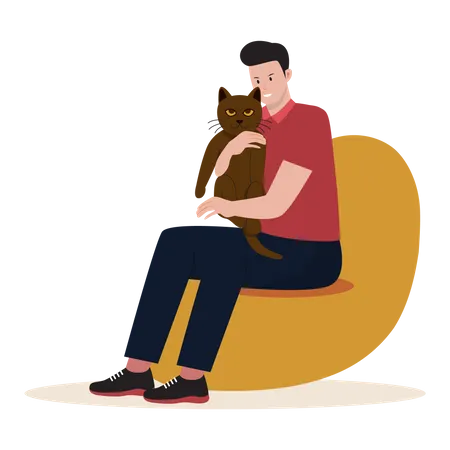 Man hugging her pet cat Illustration