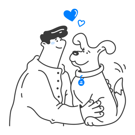 Man hugging his beloved dog  Illustration