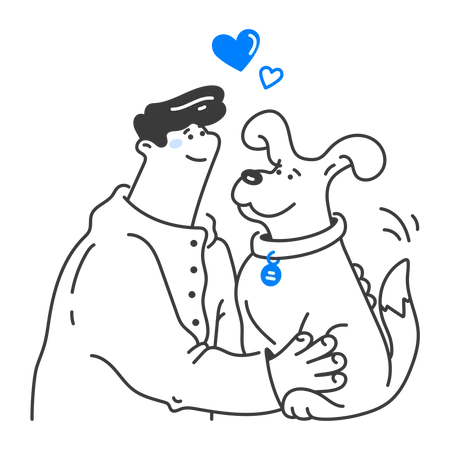 Man hugging his beloved dog  Illustration