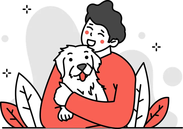 Man Hugging His Dog  Illustration