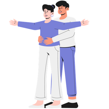 Man Hugging His Partner on Valentine's Day  Illustration