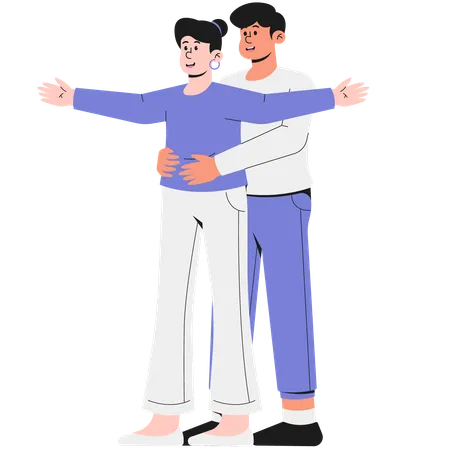 Man Hugging His Partner on Valentine's Day  Illustration