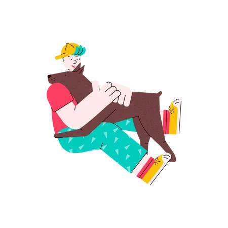 Man hugging his pet  Illustration