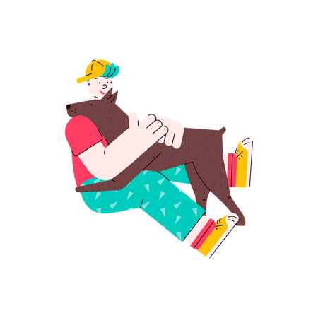 Man hugging his pet  Illustration