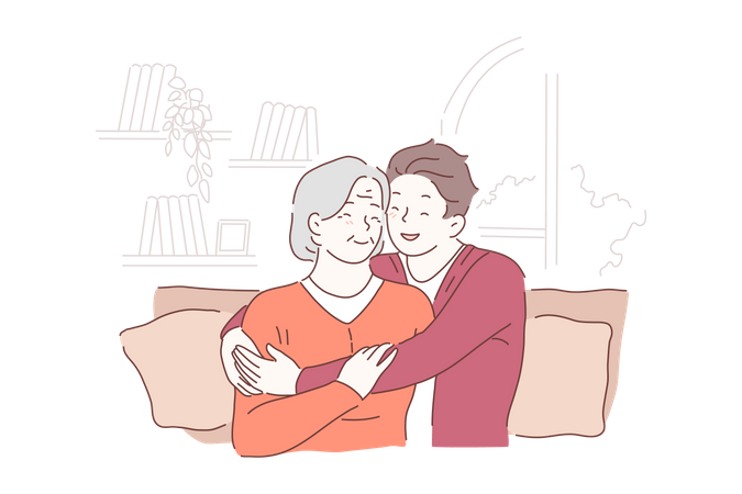 Man hugging mother  Illustration