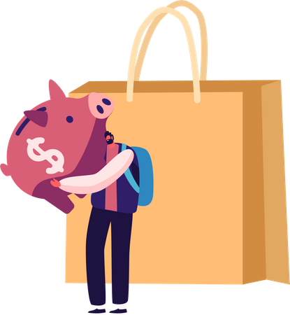 Man Hugging Piggy Bank Illustration