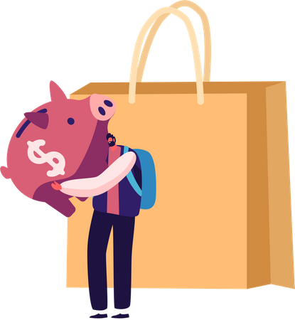 Man Hugging Piggy Bank  Illustration