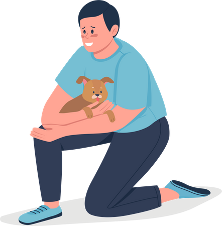 Man hugging puppy  Illustration