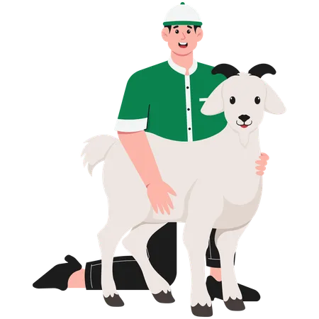 Man Hugging Sacrificial Animal  Illustration