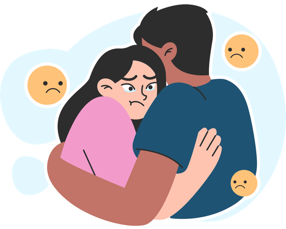 Man hugging sad girl  Illustration