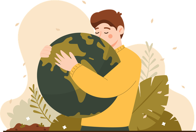 Man Hugging The Earth  Illustration