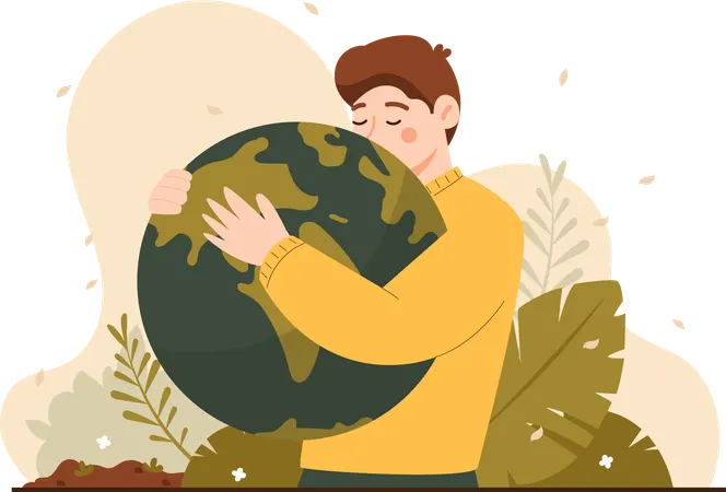 Man Hugging The Earth  Illustration