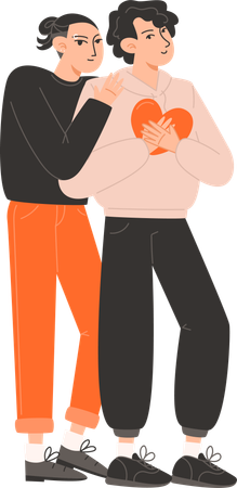 Man hugs a man holding hearts for Valentines Day  Illustration