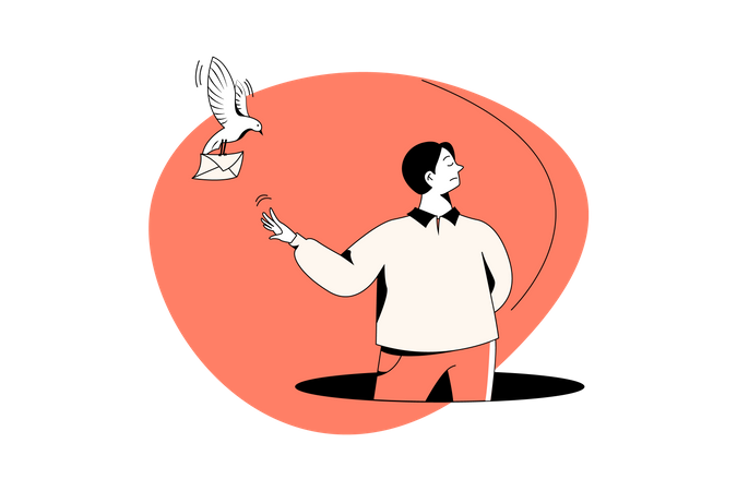 Man ignore pigeon letter  Illustration