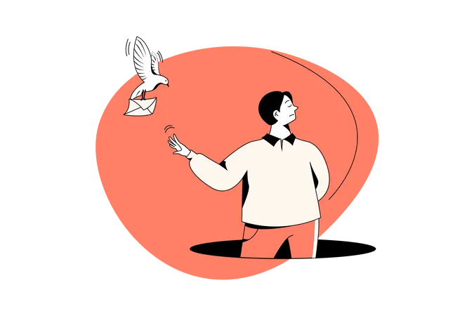 Man ignore pigeon letter  Illustration